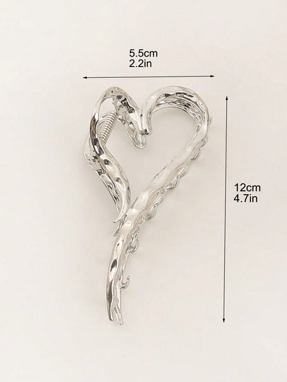 Silver Heart Hair Claw Clips